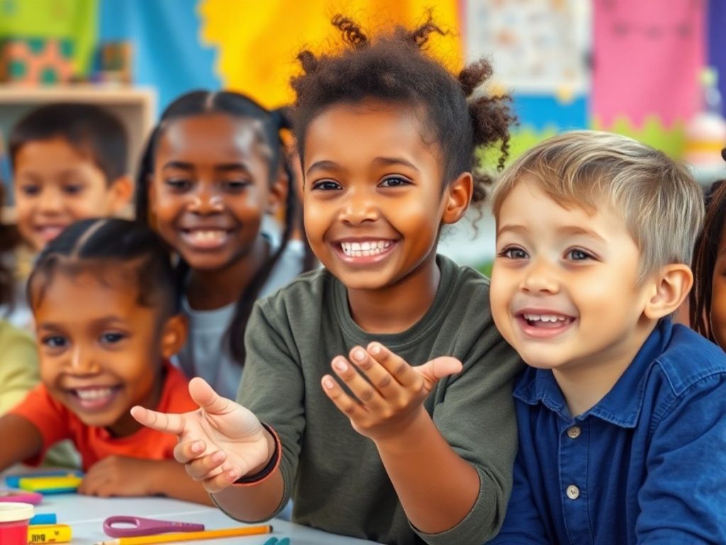 Copii strălucitori angajați în activități creative.