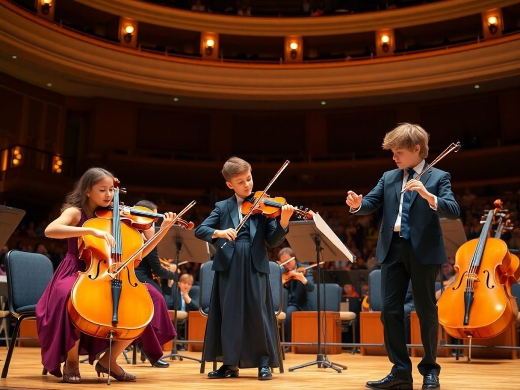 Tineri virtuoză ai muzicii clasice pe scenă.