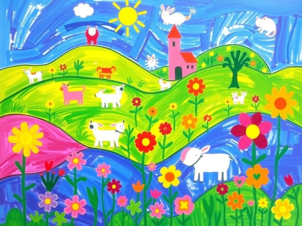 Pictura colorată a unui copil artist.