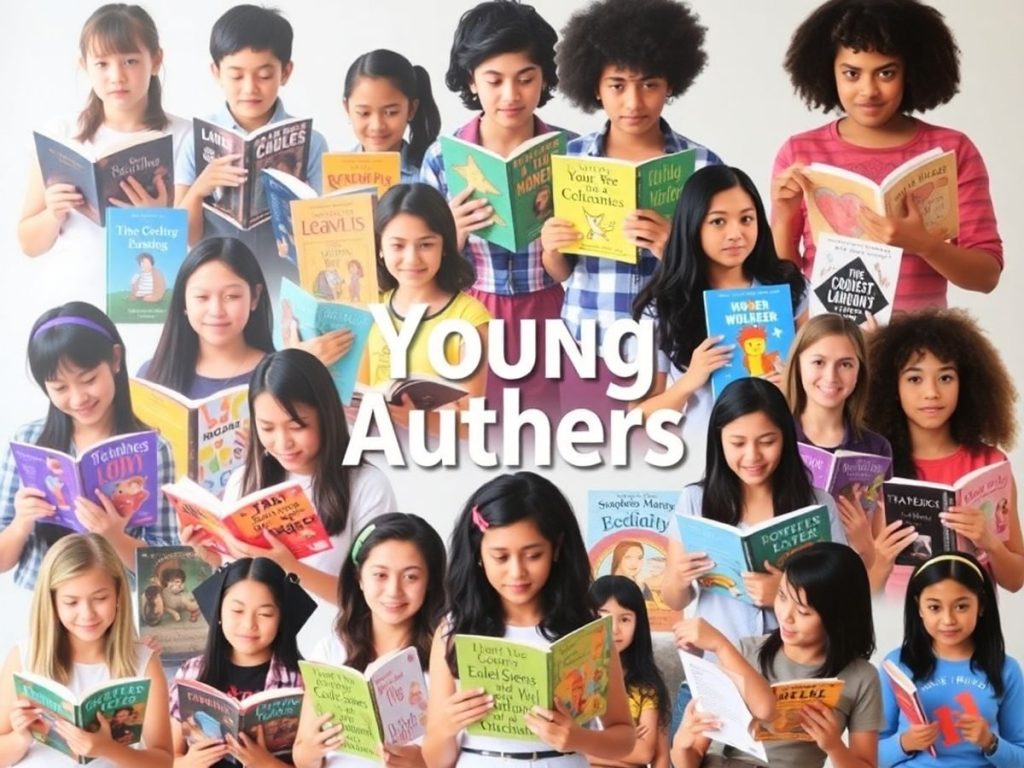 Tineri autori cu cărți, creativitate literară vibrantă.