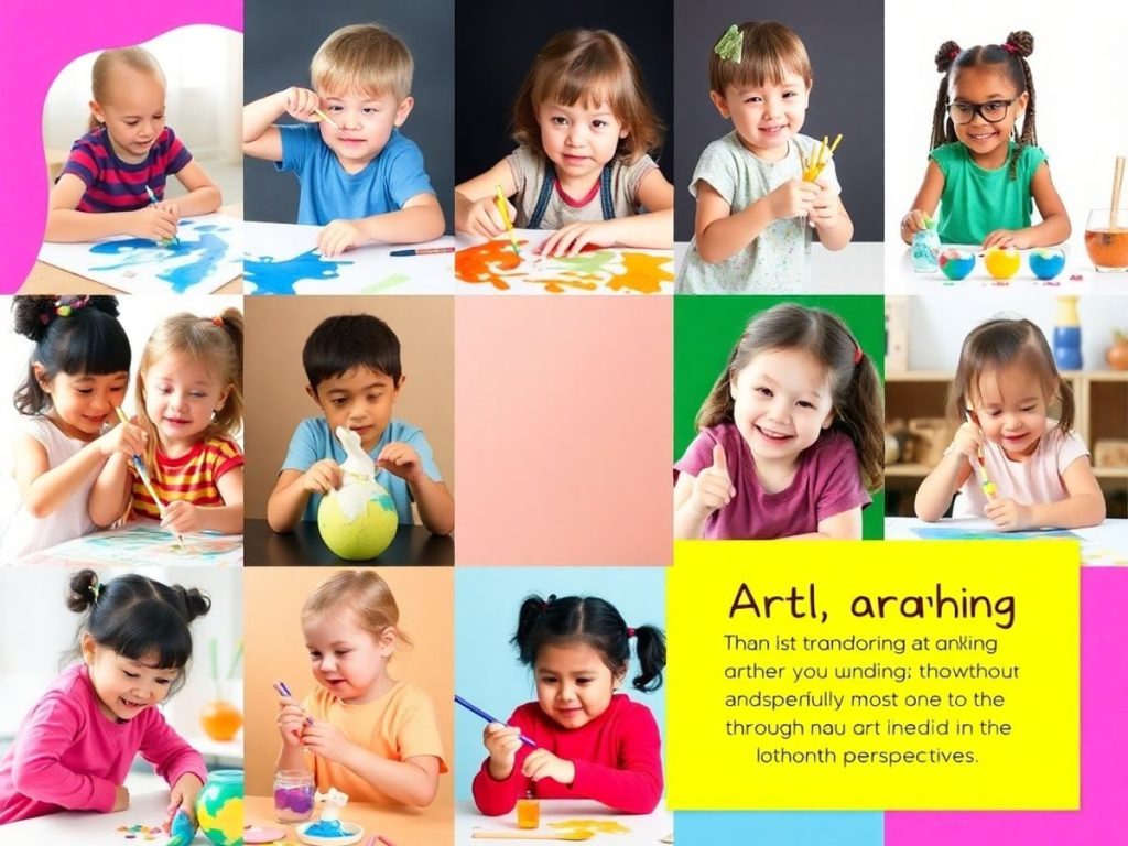 Copii creativi în diverse activități artistice.