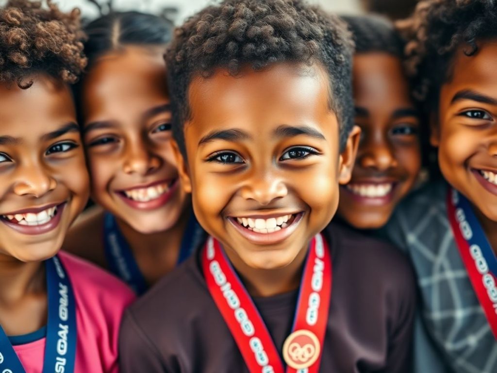 Copii fericiți cu medalii la gât, zâmbind