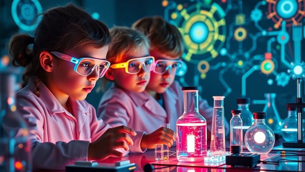 Copiii geniali lucrează la invenții futuriste.